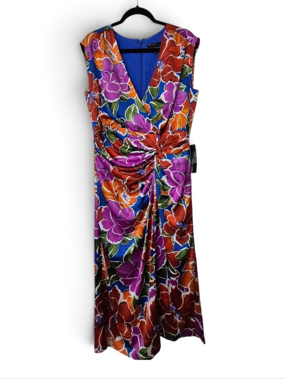 Maggy London NWT Nevein Sleeveless Midi Floral Royal Blue Chili Dress 12